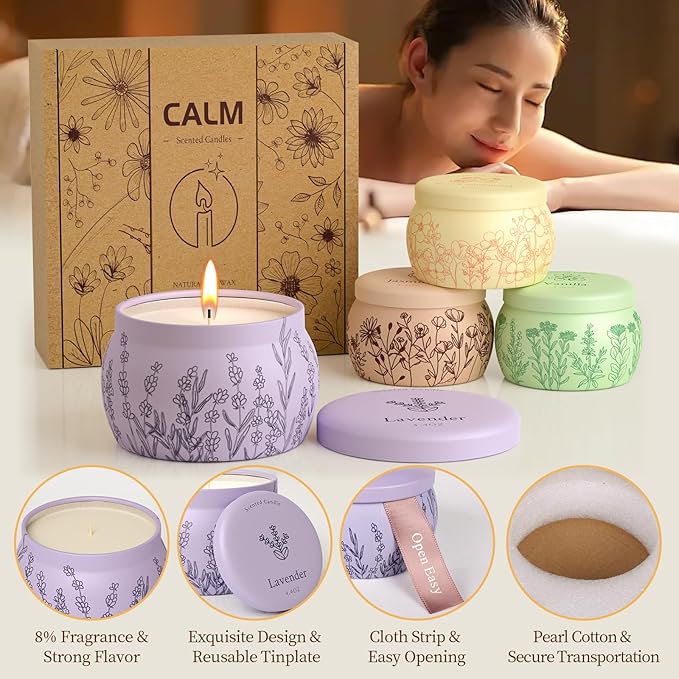 WarmEmbrace Scented Candles Presents for Mom Women Men, 35.2oz Candle Set, 240H Burning, Soy Candle for Home Scented, Lavender | Vanilla | Rose & Sandalwood | Jasmine - 8 Pack