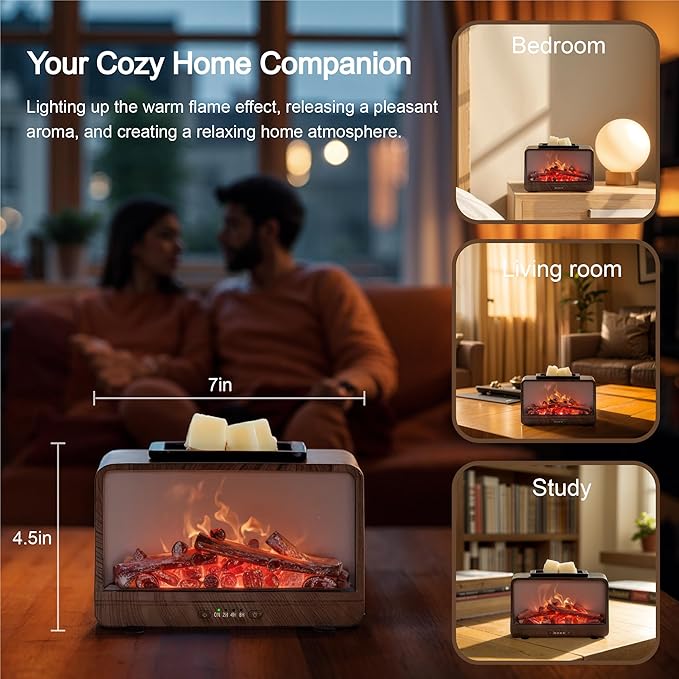 MeplLivs Electric Wax Melt Warmer Dynamic Flame Fireplace PTC Heating Plate Monochromatic Wax Burner Fragrance Wax Warmer for Home Office Gifts & Decor£¨Wood Grain£©