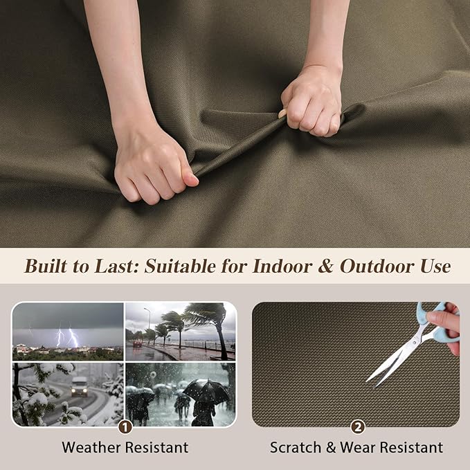 ANMINY 100% Waterproof Outdoor Fabric 3 Yards, 58" W 600D Marine Canvas Fabric with PVC Backing, Ripstop Upholstery Material by The Yard for Furniture Boat Covers Tent Awning, Khaki