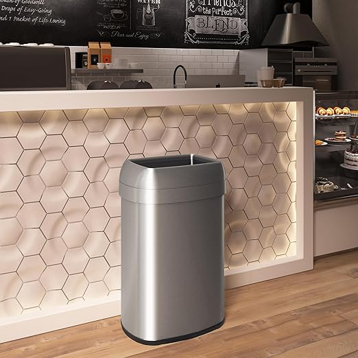 iTouchless 16 Gallon Oval Open Top Trash Can and Recycle Bin with Dual AbsorbX Odor Filters, Slim Space-Saving Large Capacity Commercial Grade for Home, Office, Garage, Business, Stainless Steel