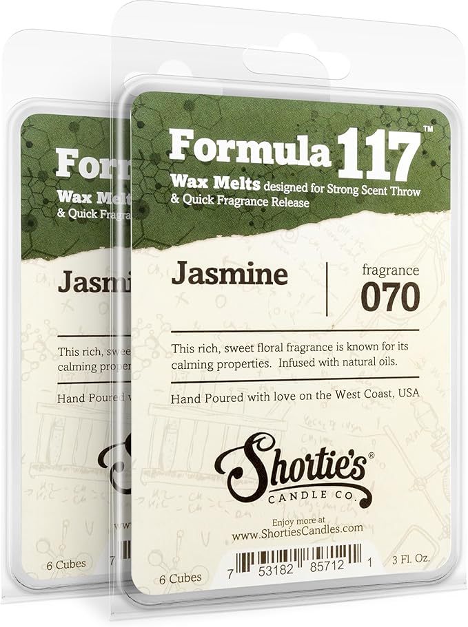 Shortie's Candle Company Pure Jasmine Wax Melts Multi Pack - 2 Highly Scented 3 Oz. Bars (6 Oz. Total) - Made with Essential & Natural Oils - Flower & Floral Air Freshener Cubes Collection