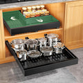Pull out Cabinet Organizer, Expandable Width(14"-24"), Depth(13"-24") with 3 Rails, Slide Out Drawers With Raising Pad for Framed Cabinets, Fixed with Adhesive Film for Cabinets in Kitchen, Black