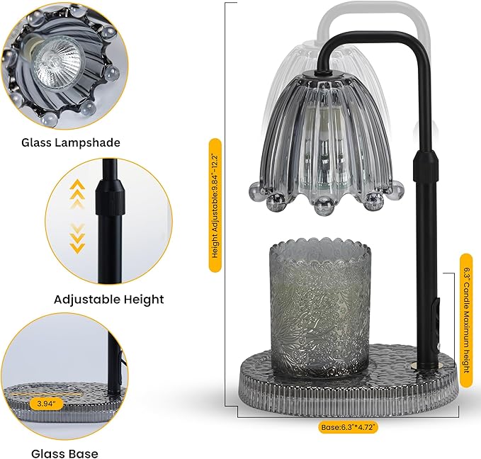 Candle Warmer Lamp with Timer - 6.3'' Dimmable Candle Lamp Warmer, Christmas Birthday Gift for Women & House Warming with Flameless Fragrance, Gray Lamp Warmer for Mom Gifts & Room Decor