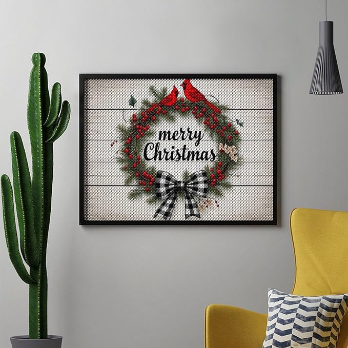 AIVKIEJK Diamond Painting Kits for Adults - Christmas Red Cardinal Birds Wreath Painting DIY 5D Full Drill Diamond Dots Paintings with Diamonds Gem Art and Crafts Home Decor 12"x16"