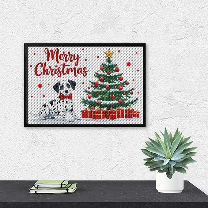 AIVKIEJK Diamond Painting Kits for Adults - Christmas Joyful Canine Holiday Painting DIY 5D Full Drill Diamond Dots Paintings with Diamonds Gem Art and Crafts Home Decor 8"x12"