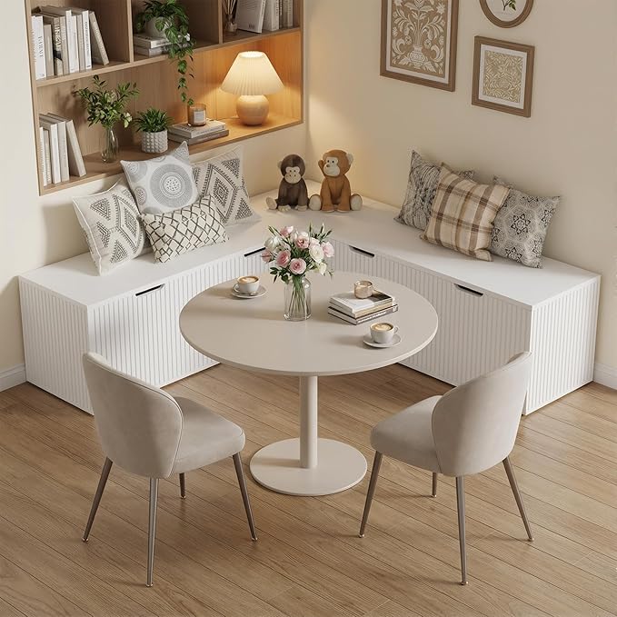 L-Shape Bench with Cushion,Backless Wood Kitchen Breakfast Corner Bench with Hidden Storage,Corner Dining Bench for Entryway,Dining Nook, Kitchen,Cloakroom,White