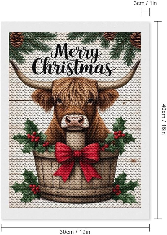 AIVKIEJK Diamond Painting Kits for Adults - Highland Cow Merry Christmas Painting DIY 5D Full Drill Diamond Dots Paintings with Diamonds Gem Art and Crafts Home Decor 12"x16"