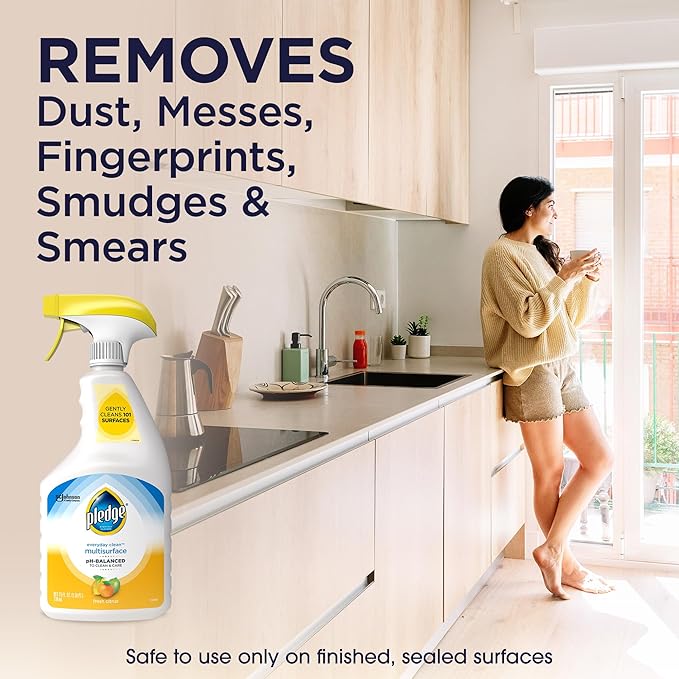 Pledge pH-Balanced Multisurface Cleaner Spray for Everyday Care, Fresh Citrus Scent, 25oz (Pack of 3)