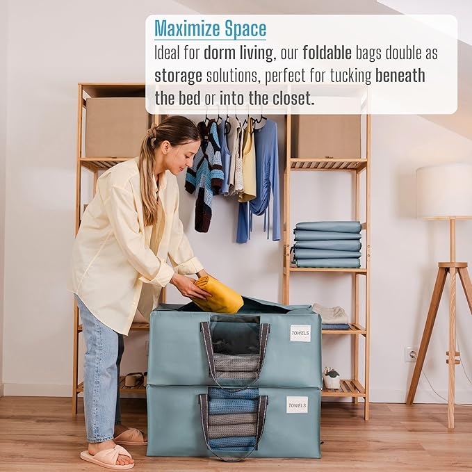 VENO 2 Pack Heavy Duty Moving Bags, Christmas Storage Bins with Lids, Transparent Window Design, Alternative to Moving Boxes, Storage Bags for Clothes, Blankets, Comforters (Light Blue Matte, 2 Pack)