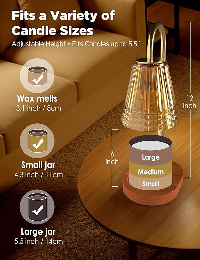 TATAANTY Candle Warmer Lamp with Timer, Wood Base Home Decor Candle Warmers, 4 Lights and 3 Timers. Table Lamp Birthday Gift for Women, Suitable for Room, Bedroom, Offices, and Living Rooms