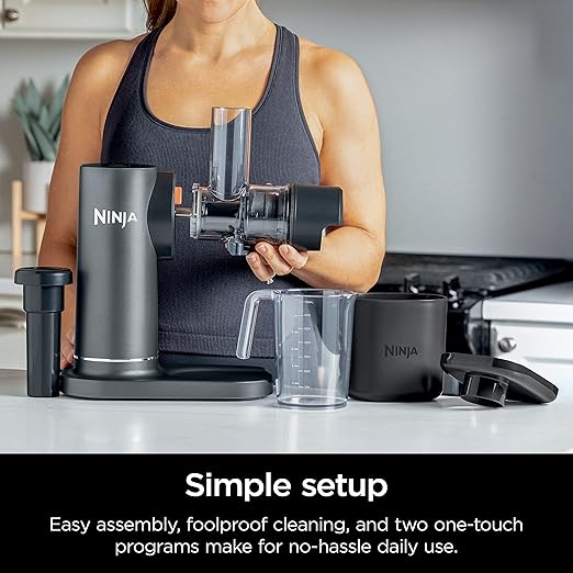 Ninja NeverClog Cold Press Juicer | Powerful Electric Slow Masticating Juicer with Pulp Control | XL Capacity | 24 oz. Juice Jug & 36 oz. Pulp Container | Dishwasher Safe | Charcoal | 150W | JC151
