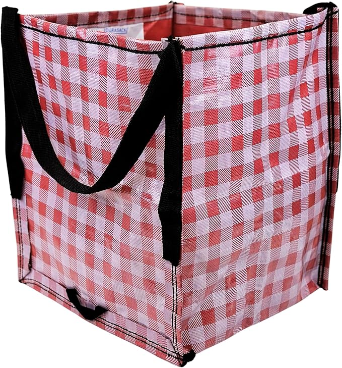 DURASACK Heavy Duty Storage Tote Bag 22-Gallon Rugged Woven Polypropylene Moving Bag, Reusable Self-Standing Design, Holds up to 500 Pounds, Single, Gingham Red