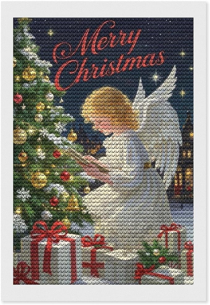 AIVKIEJK Diamond Painting Kits for Adults - Merry Christmas Angel Welcome Painting DIY 5D Full Drill Diamond Dots Paintings with Diamonds Gem Art and Crafts Home Decor 8"x12"