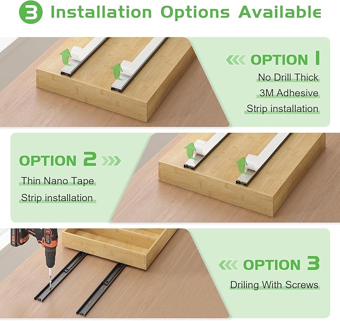 No Drill Pull Out Drawers for Cabinets, 20" W x 21" D Bamboo Adhesive Cabinet Organizer, Slide Out Shelves for Kitchen Pantry Bathroom Storage