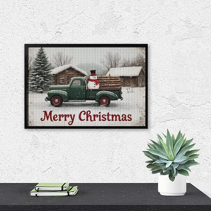 AIVKIEJK Diamond Painting Kits for Adults - Christmas Truck with Snowman & Cabin Winter Painting DIY 5D Full Drill Diamond Dots Paintings with Diamonds Gem Art and Crafts Home Decor 8"x12"