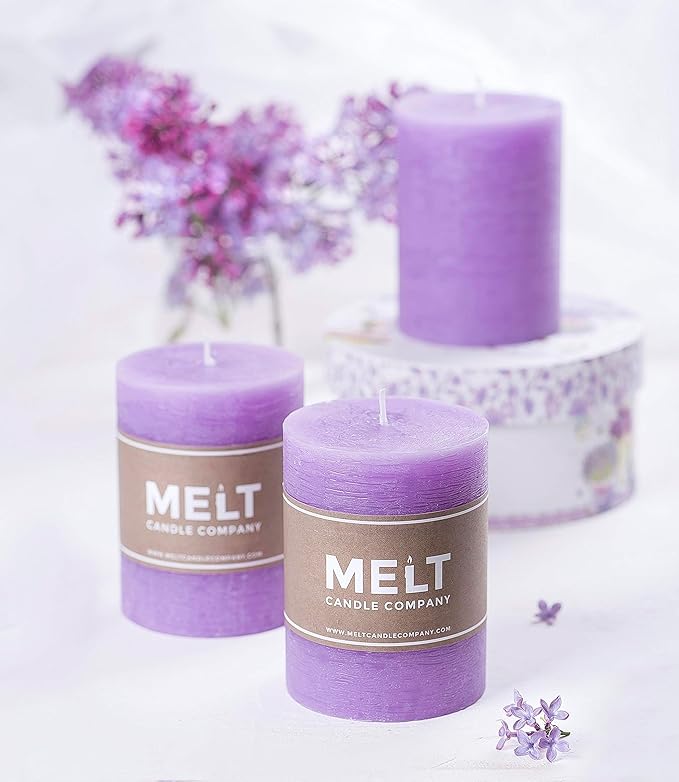 Set of 3 Pillar Candles 3" x 4" Unscented Handpoured Weddings, Home Decoration, Restaurants, Spa, Church Smokeless Cotton Wick - Lilac