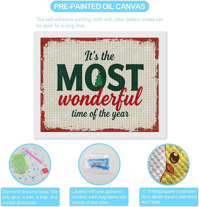 Diamond Painting Kits for Adults - Quote & Christmas Tree Humorous Most Wonderful Time of The Year Painting DIY 5D Full Drill Diamond Dots Paintings with Diamonds Gem Art And Crafts Home Decor 16"x20"