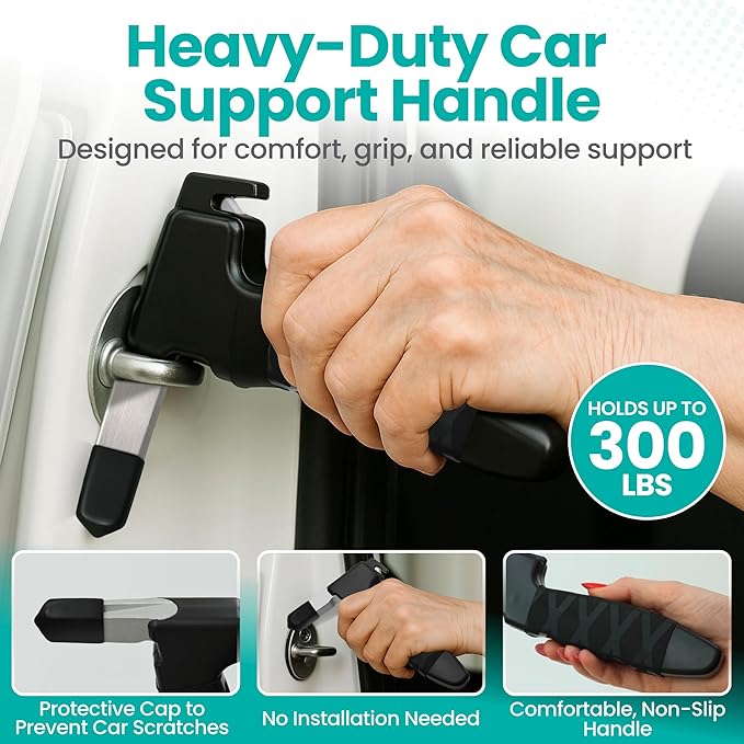 Pack 2 - Car Handle Assist for Elderly Car Door Handle for Elderly Grip & Support Bar, 3 in 1 Car Assist Handle for Elderly with Window Breaker & Seatbelt Cutter (Black)
