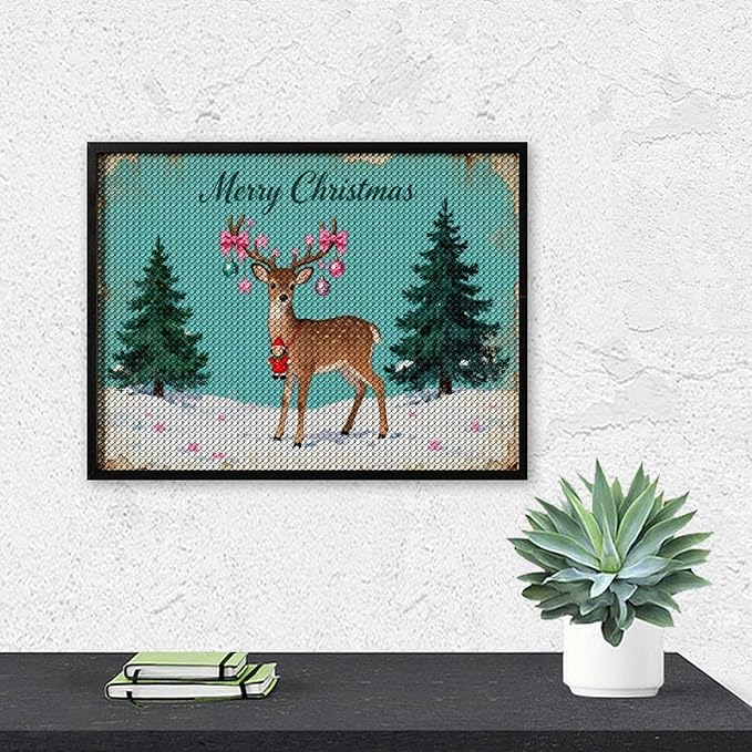 AIVKIEJK Diamond Painting Kits for Adults - Merry Pink Christmas Santa Deer & Tree Painting DIY 5D Full Drill Diamond Dots Paintings with Diamonds Gem Art and Crafts Home Decor 12"x16"