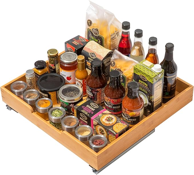HOLDN’ STORAGE Bamboo Wooden Pull out Cabinet Organizer 26"W x 21"D Requires At Least a 27.25"W x 21"D Cabinet Opening W/Lifetime Limited Warranty, Bamboo Tray and Heavy Gauge Metal Rails