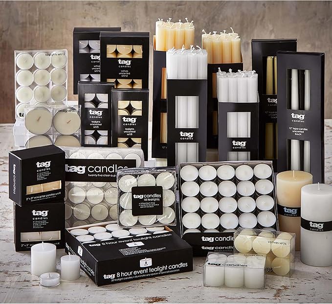 TAG Chapel 2X5 White Pillar Paraffin Wax Candle Unscented Drip-Free Long Burning 32 Hours for Home Decor Wedding Parties 2x5 White