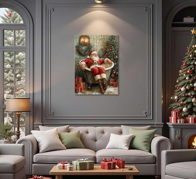 Paint by Number Kit for Adults & Kids, Santa in Bathtub Christmas DIY Painting Kit, 16x20 Inch Canvas, Holiday Gift Home Decor Art Project Framed