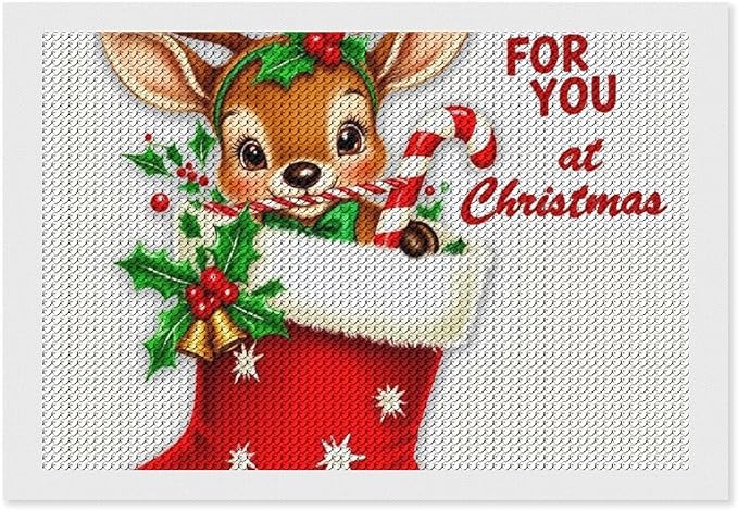 AIVKIEJK Diamond Painting Kits for Adults - Deer Sugar Bell Holiday Christmas Painting DIY 5D Full Drill Diamond Dots Paintings with Diamonds Gem Art and Crafts Home Decor 8"x12"