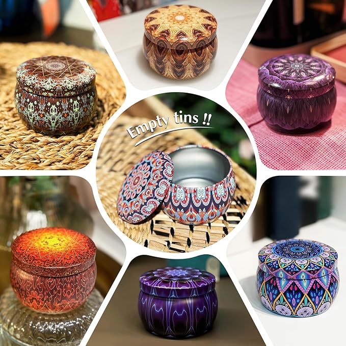 Domivirgo 24 Empty Candle Tins 5.4 oz with Lids - Simple Candle-Making Kit, Includes Wicks, Holders & Stickers, Multi-Purpose Storage Containers for Crafts & Small Items