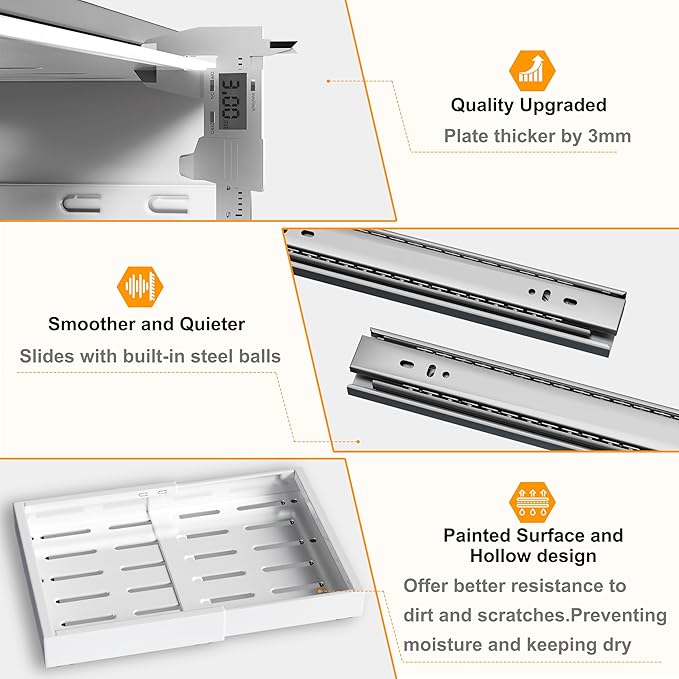 Kiseely 2 Pack Pull Out Cabinet Organizer Expandable, Adjustable Width 12.6"-20.6", Slide Out Drawers and Roll out Drawer for Pots and Pans, Adhesive No Drill Screw (White ND1)