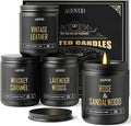 AOOVOO Scented Candles for Men - 4 Pack Candles for Home Scented, 36oz Soy Wax, 200 Hour Burn Time, Men Candle Set, Rose Sandalwood/Whiskey Caramel/Lavender/Leather Candles Set