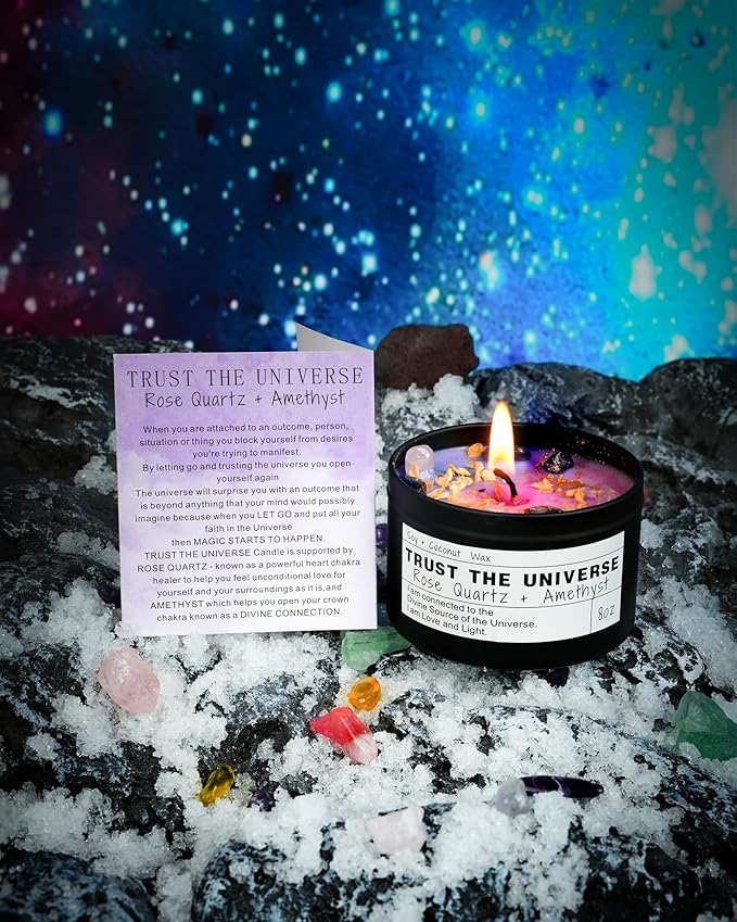 Healing Candles, Manifestation Magical Candles, Energy, Chakras, Law of Attraction, Gifts to Empower Women, Birthday Graduation Gifts, Emotional Support. (Trust The Universe)
