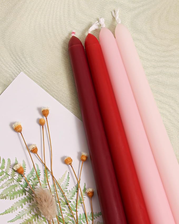 Viyffo Taper Candles, 12 Inch, 20 Pack, Red Ombre – Unscented, Smokeless Design, Up to 8-Hour Burn – Tall Candlesticks for Table Decor, Weddings & Dinners