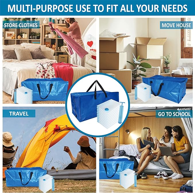 20 Pack Heavy Duty Extra Large Moving Bags with Backpack Straps & Vacuum Storage Bags, Moving Totes with Handles for Space Saving, Christmas Storage Bags for Wreaths, Garlands, Decoration & Ornaments