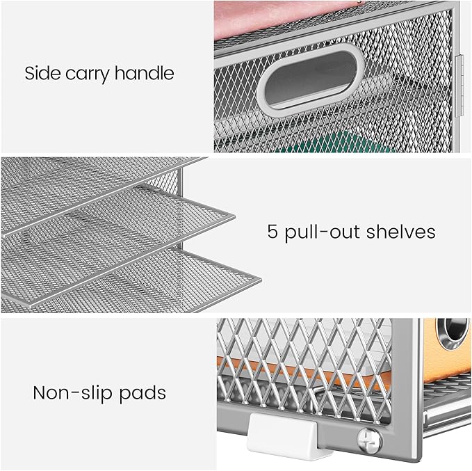 Lavatino 2 Pack 8-Tier Office Desk File Organizer, Letter Tray Paper Organizer with Handle, Including 5 Adjustable Slide Trays for Organizing Desk Workspace Accessories and Supplies (Silver Mesh)