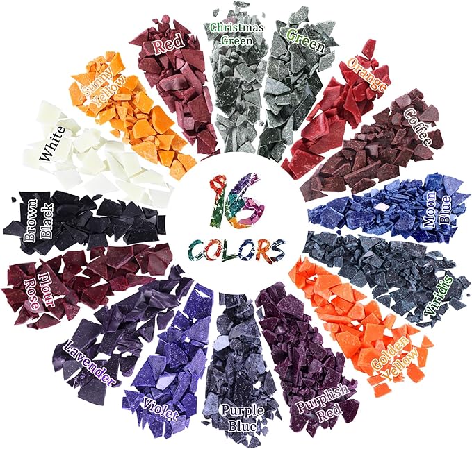 Renfio 16 Colors Candle Dye - 0.17oz/5g Each for Soy Wax, 54.4b Wax Making Accessories - Highly Concentrated Coloring Chips for Candle Making Supplies