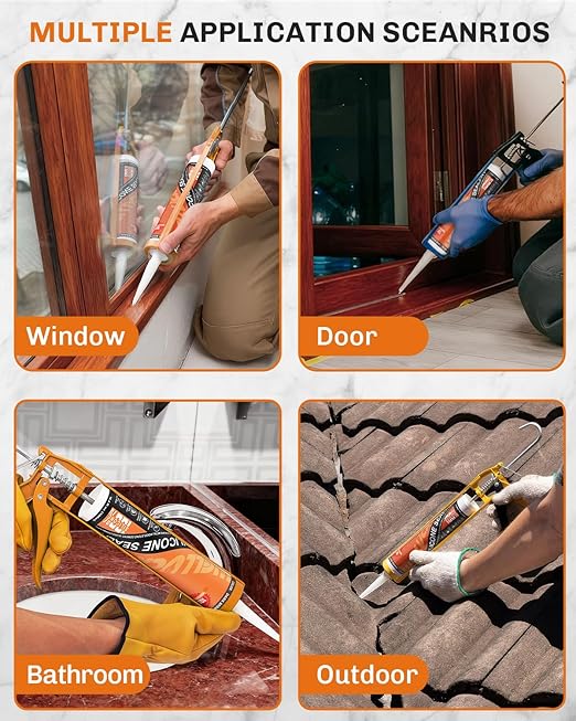 WELLUCK Dark Brown Silicone Caulk, 100% Waterproof Silicone Sealant Adhesive Caulking,for RV, Kitchen,Bathroom, Window, Door, Glass,10.2FL.OZ/300ML (1Pack)