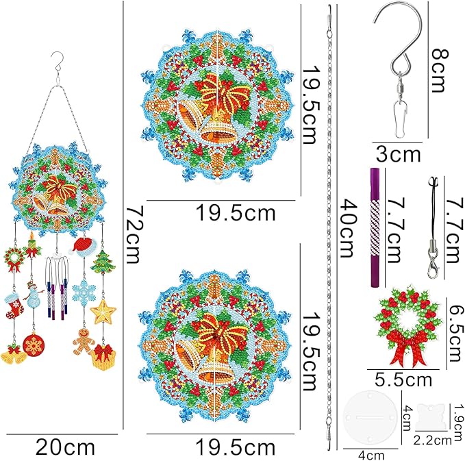 Christmas Bells Diamond Art Wind Chimes Hanging Pendant DIY Kits 5D Diamond Art Painting Christmas Wind Chime Hanging Ornament Double Sided Special Rhinestones Paint by Number Porch Tree Window Decor
