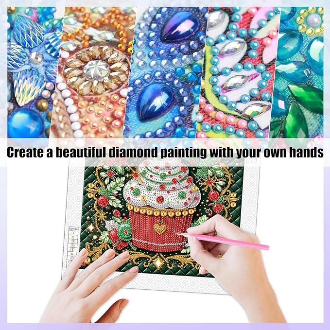 antor 5D Diamond Art Kits for Adults Christmas Cake, Special Shape Diamond Art Painting Kit, Crystal Rhinestones Diamond Painting for Home Wall Decoration, DIY Festive Holiday Art (12×12 inch)