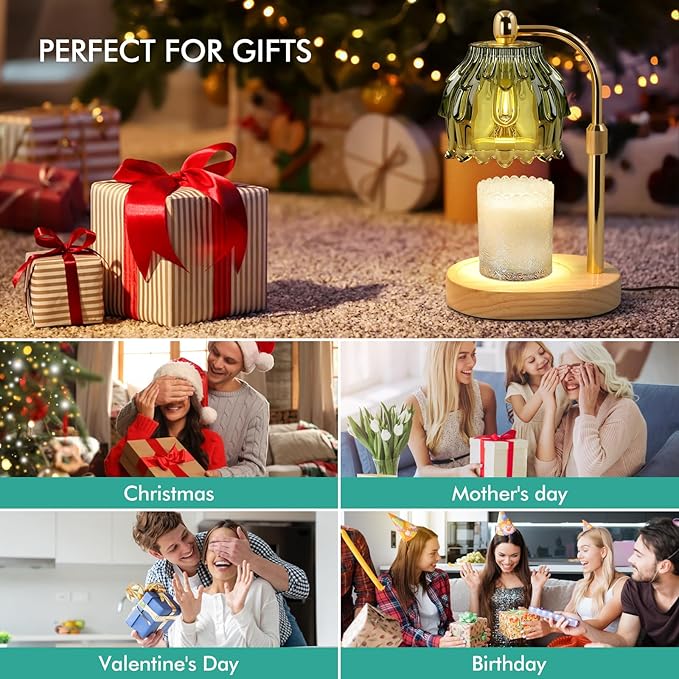 Candle Warmer Lamp with Timer - Electric Wax Melt Warmer with Adjustable Height and Dimmer for Scented Candle Wax, Home Fragrance Décor and House Warming Birthday Gifts for Women Mom