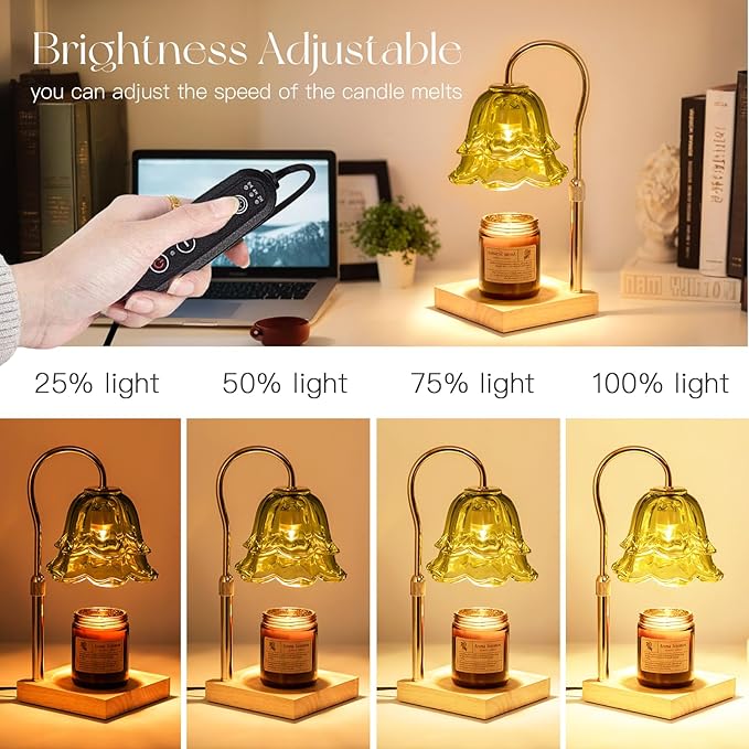 Candeldo Candle Warmer Lamp with Timer: Green Flower Candle Warming Lamp with 2 Bulbs Height Adjustable Wax Warmer Dimmable Bedroom Decor Mothers Day Gift for Women