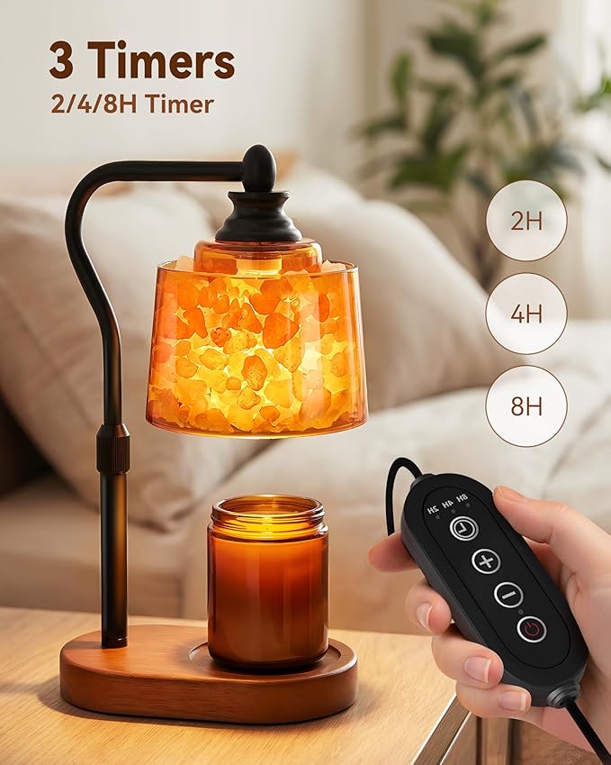 3-in-1 Candle Warmer Lamp with Timer Dimmable, Himalayan Salt Lamp & Passive Diffuser, Gifts for Women, House Warming Gifts, Wax Melt Warmer for Jar Candles (Black)