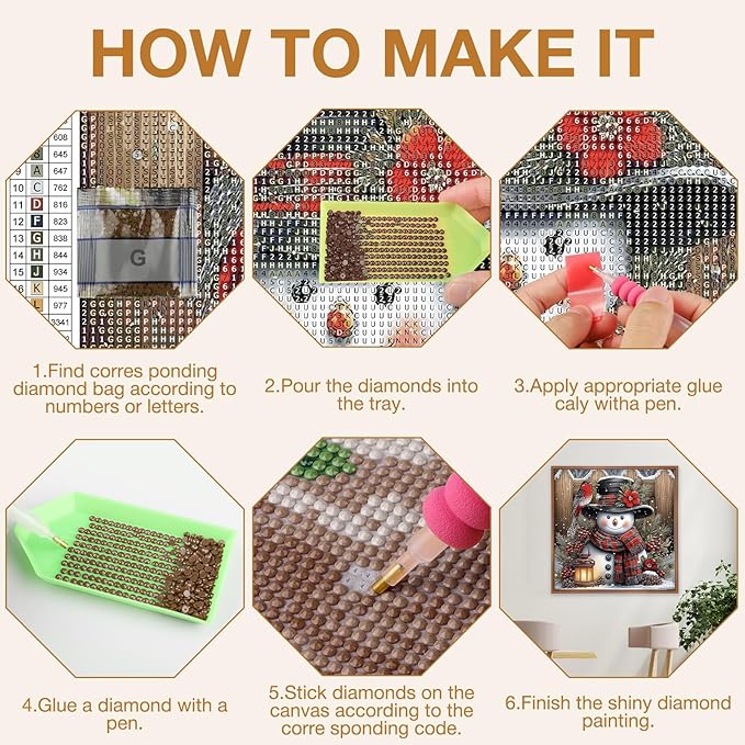 MEIYUDA Christmas Snowman Diamond Painting Kits for Adults, 5D Vintage Snowman Diamond Art Kits for Beginners, DIY Gem Art Crystal Painting for Home Wall Decor and Present 12x12inch