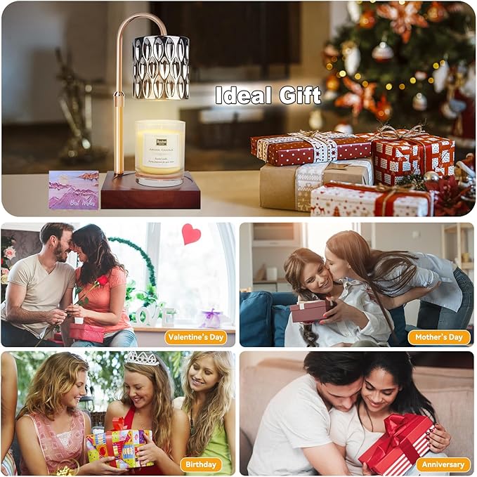 TOACSUCP Candle Warmer Lamp with 3 Bulbs, Adjustable Height Dimmable Candle Warmer with Timer, Compatible with Large Jar Candles, Candle Lamp with Charming Gift Box Ribbon for Her/Him