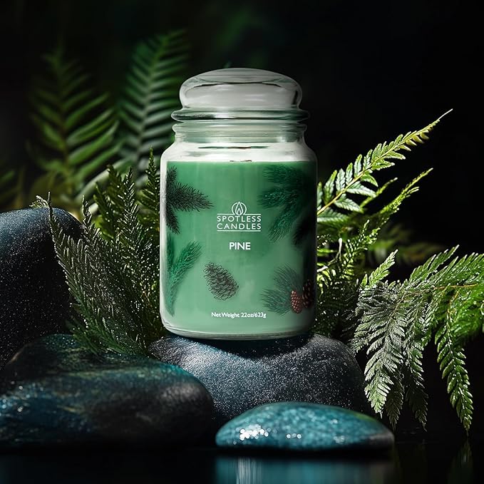 Pine Candle - Large 22oz Glass Jar with Wooden Wick 130 Hours Burn Time - Decorated Jar Within a Presentation Gift Box and Protective Shipping Box