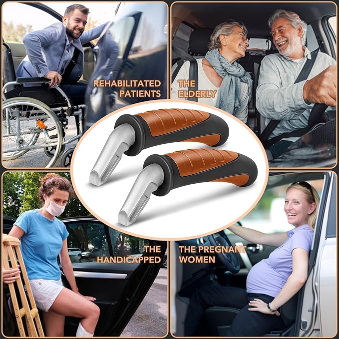 Car Door Handle for Elderly Car Handle Assist Support, Portable Auto Grab Handles for Handicap Seniors, Black and Orange 2 Pcs