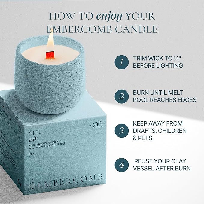 Still Air, Beeswax Coconut Organic Clean-Burning Candle | Serene Aromatherapy Peppermint & Eucalyptus | Minimal Spa Calm | Non-Toxic Luxury Home Fragrance | Wood Wick, 9oz