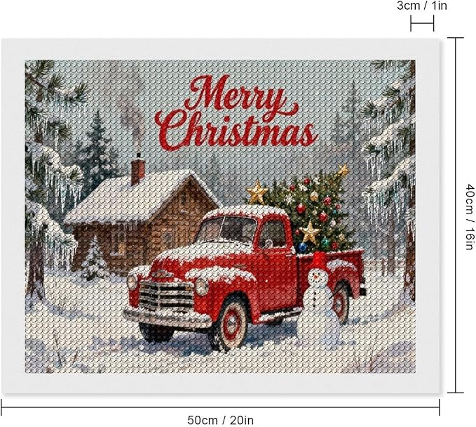 AIVKIEJK Diamond Painting Kits for Adults - Christmas Red Truck with Snowman, Snowy Cabin & Tree Painting DIY 5D Full Drill Diamond Dots Paintings with Diamonds Gem Art and Crafts Home Decor 16"x20"