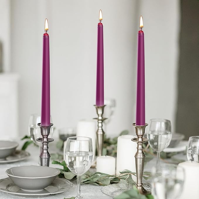 KONNI 0.87×10 Inch Purple Taper Candles, Unscented and Smokeless Tall Candlesticks, 10 Pack Tapered Candles with Cotton Wicks, Long Burning, Ideal for Weddings, Dinner Parties, and Home Décor