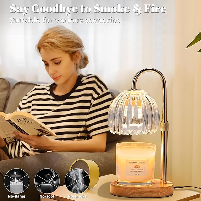 Candle Warmer Lamp with Timer Dimmer Adjustable Height, for New Home Decor,Valentine's Day, Birthday Gifts for Women,Wax Warmer Lamp for Jar Candles with 2 Bulbs(Transparent)