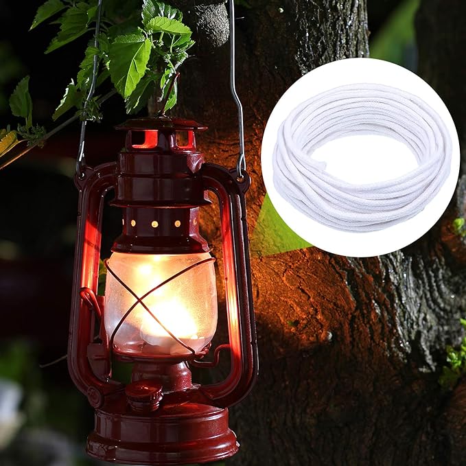 Nuanchu 29.5 Feet 0.1 inch/ 2.6 mm Oil Lamp Wicks, Round Cotton Replacement Candle Wicks, for Kerosene Alcohol Lamp Lantern Candle Burner Stove Lighting and Decoration